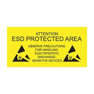ESD Protected Area Sign - English - Antistat - Sign read: "ATTENTION. ESD PROTECTED AREA. OBSERVE PRECAUTIONS FOR HANDLING ELECTROSTATIC DISCHARGE SENSITIVE DEVICES"