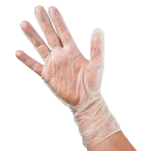 Vinyl gloves - translucent with 12 in length, hand with fingers slightly spread out