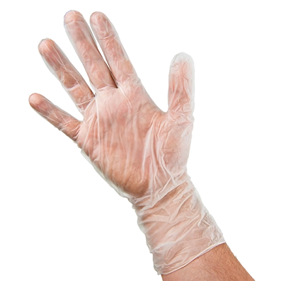 600-0640 - Integrity 12 inch vinyl gloves (2) Vinyl gloves - translucent with 12 in length, hand with fingers slightly spread out
