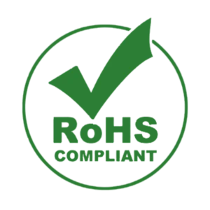 RoHS Compliant Logo - a green circle showing a large green tick and ROHS compliant in the centre, also in green.